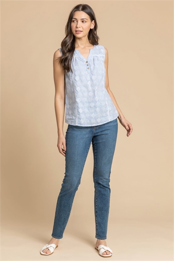 Sleeveless Embroidered Cotton Blouse 20083445