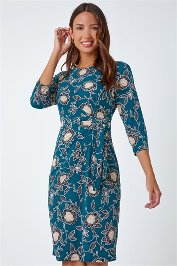 Floral Print Ruched Stretch Dress 14432391