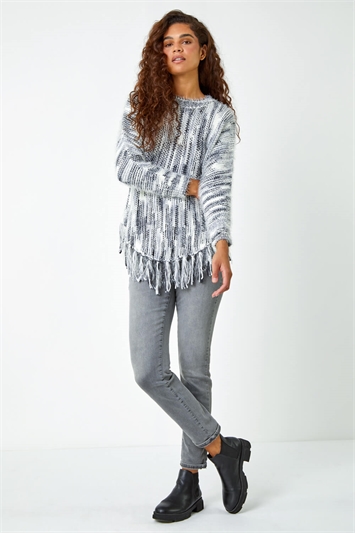 Textured Fringed Knitted Jumper 16095638