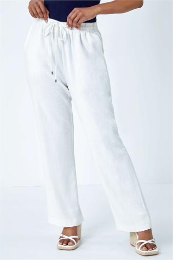 Petite Wide Leg Linen Blend Trouser 18046894