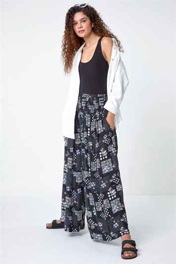 Floral Spot Wide Leg Palazzo Trousers 18070508
