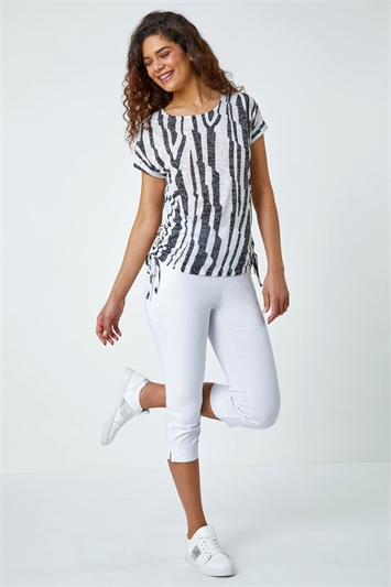 Abstract Stripe Side Tie Stretch Top 19282508
