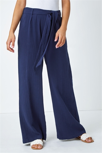 Textured Cotton Wide Leg Trousers 18053260