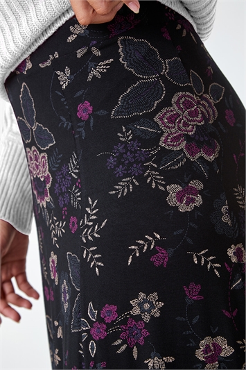 Floral Print Midi Elastic Waist Stretch Skirt 17026608