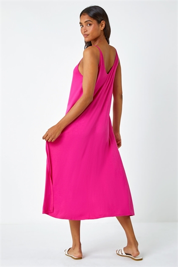 Plain Stretch Jersey Pocket Midi Dress 14429532