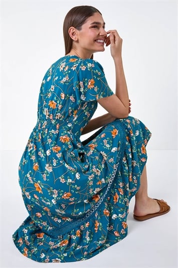 Floral Lace Trim Pocket Midi Dress 14554428