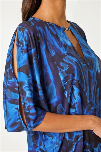 Abstract Print Split Sleeve Stretch Top 19256309