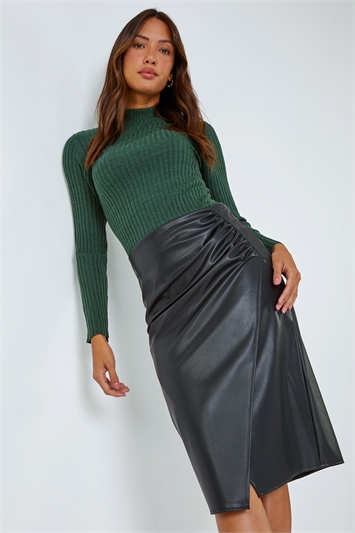 Faux Leather Ruched Wrap Skirt 17037308