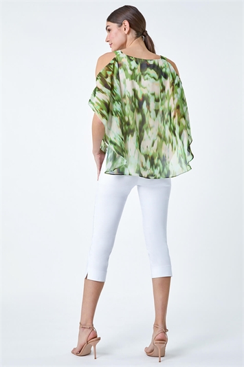 Abstract Print Cold Shoulder Overlay Top 20158334
