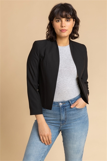 Cropped High Collar Crepe Jacket 15015908