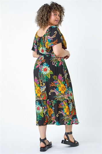 Curve Tropical Crinkle Shirred Midi Dress 14529208