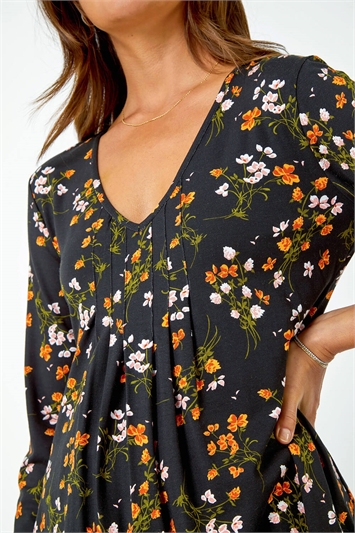 Floral Print V-Neck Tunic Swing Stretch Top 19261508