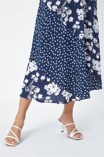 Mixed Floral Spot Print A Line Midi Skirt 17042709