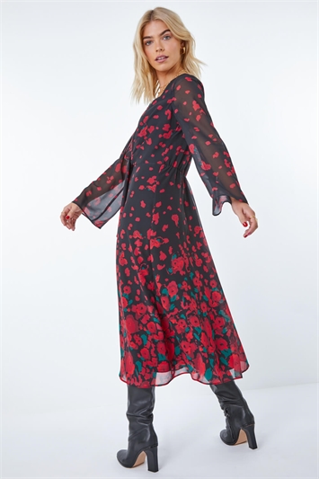 Rose Print Chiffon Midi Dress 14345178
