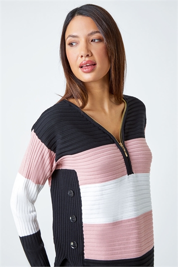 Zip Front Stretch Knit Jumper lc160021