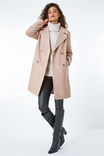 Double Breasted Longline Textured Coat 12023659