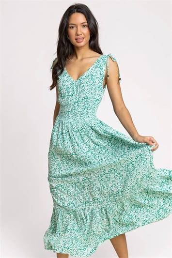 Ditsy Floral Shirred Waist Maxi Dress 14223034