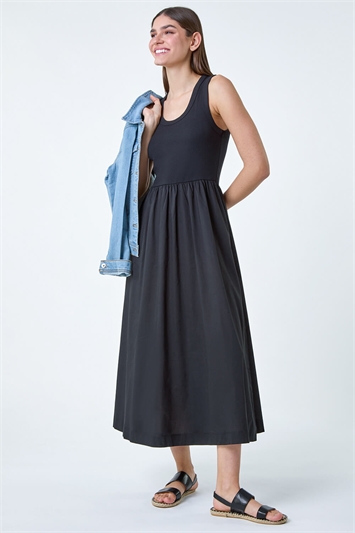 Cotton Stretch Jersey Mix Midi Dress 14503808