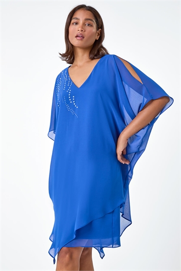 Embellished Cold Shoulder Overlay Dress 14376080