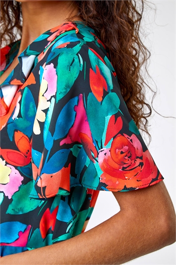 Floral Print Frill Wrap Midi Dress 14242164