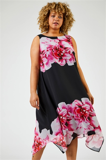 Curve Floral Asymmetric Chiffon Dress 14148872