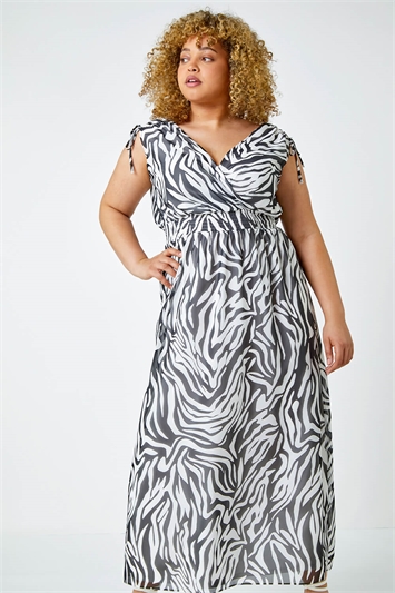 Curve Zebra Print Shirred Stretch Maxi Dress 14405508