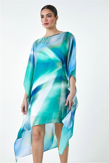 Abstract Print Chiffon Draped Tunic Dress 14417834