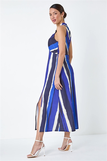 Halterneck Stripe Print Bodycon Midi Dress 14516560