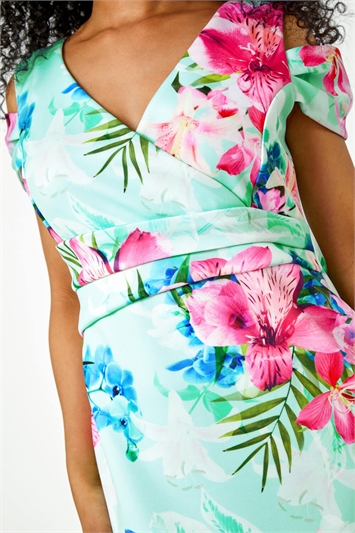 Petite Premium Stretch Cold Shoulder Floral Dress 14393592