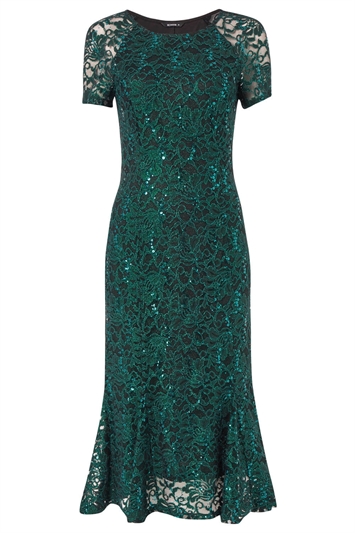 Metallic Lace Sequin Midi Dress 14068234