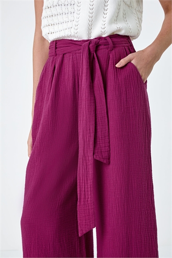 Textured Cotton Wide Leg Trousers 18053251