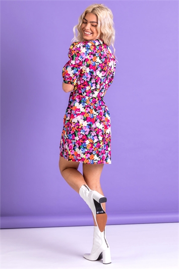 Puff Sleeve Floral Wrap Dress 14119632
