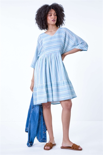 Cotton Stripe Print Smock Dress 14540403