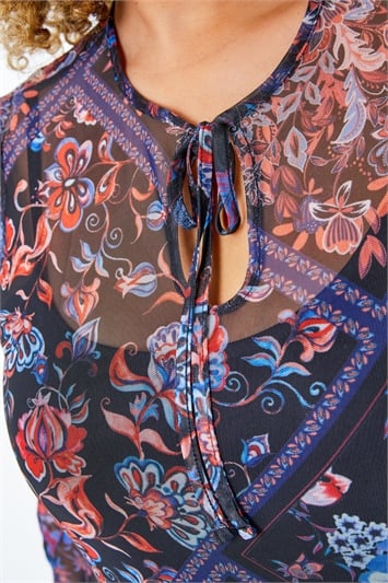 Curve Floral Print Mesh Midi Dress 14314309