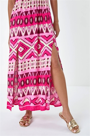 Aztec Shirred Bardot Maxi Dress 14505632