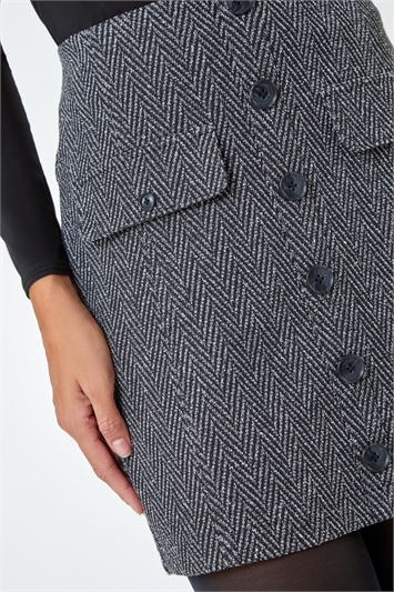 Tweed Look Button Elastic Waist Stretch Skirt 17037718