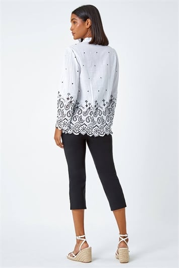 Cotton Paisley Embroidered Blouse 10122838