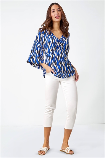 Abstract Print V-Neck Ruched Tunic Top 20127609