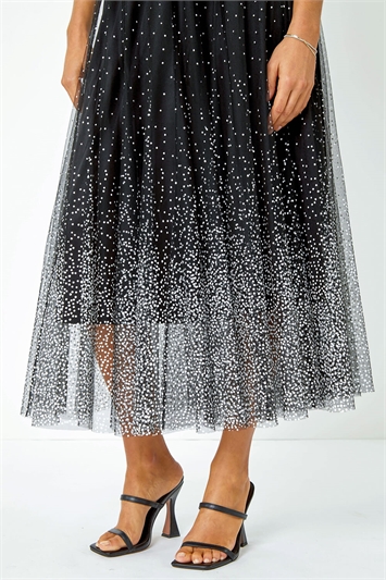 Polka Dot Print Elasticated Mesh Skirt 17039308