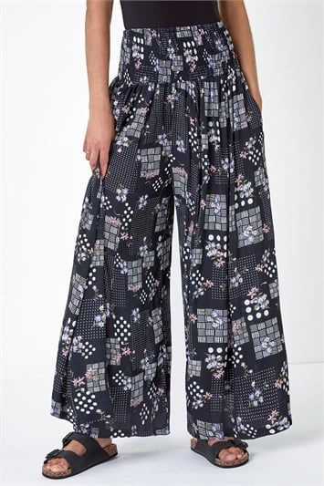 Floral Spot Wide Leg Palazzo Trousers 18070508