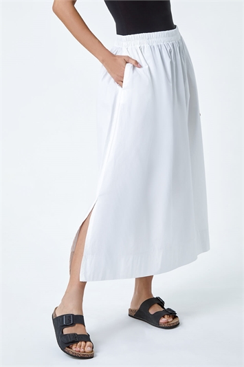 Elastic Waist Cotton Poplin A Line Pocket Skirt 17043994