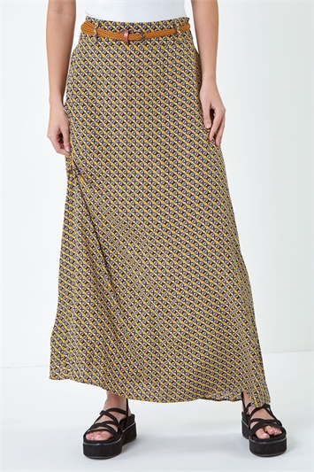 Floral Print Belted Maxi Skirt 17050396