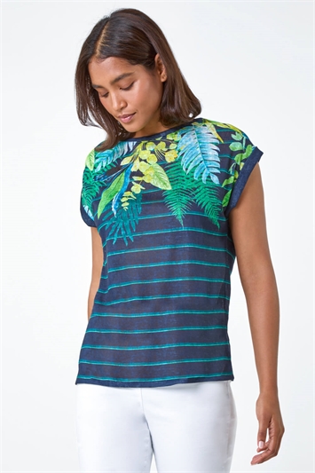 Tropical Leaf Stripe Stretch T-Shirt 19295560