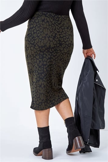 Curve Animal Print Elastic Waist Midi Skirt 17038740
