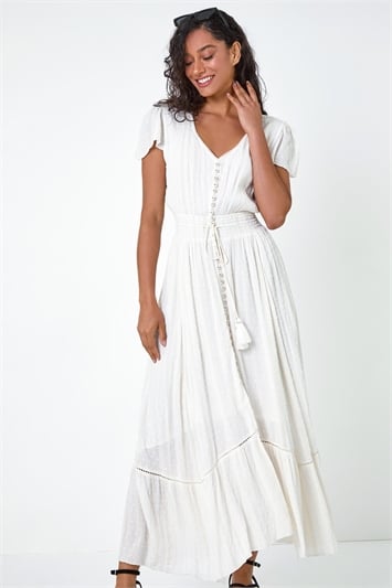 Button Front Shimmer Stripe Maxi Dress 14559138
