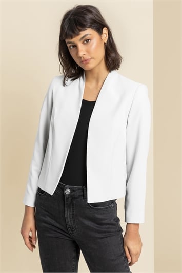 Cropped High Collar Crepe Jacket 15015938