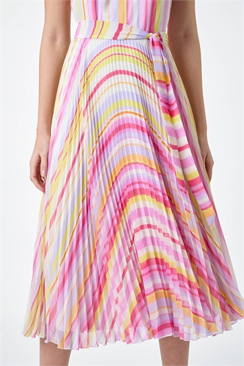 Stripe Print Pleated Midi Dress 14405358