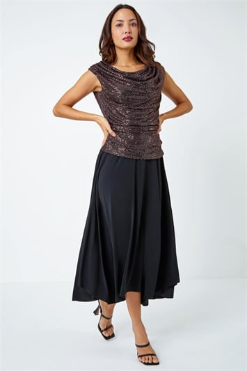 Sequin Cowl Neck Contrast Midi Dress 14330721