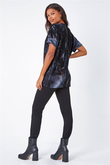 Abstract Print Zip Front Stretch T-Shirt lc190014