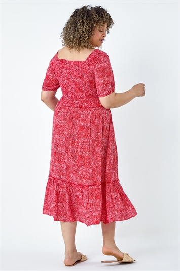 Curve Printed Crinkle Shirred Midi Dress 14529478